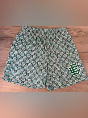 Eric Emanuel Green and White Monogram Patterned Men’s Athletic Shorts Medium
